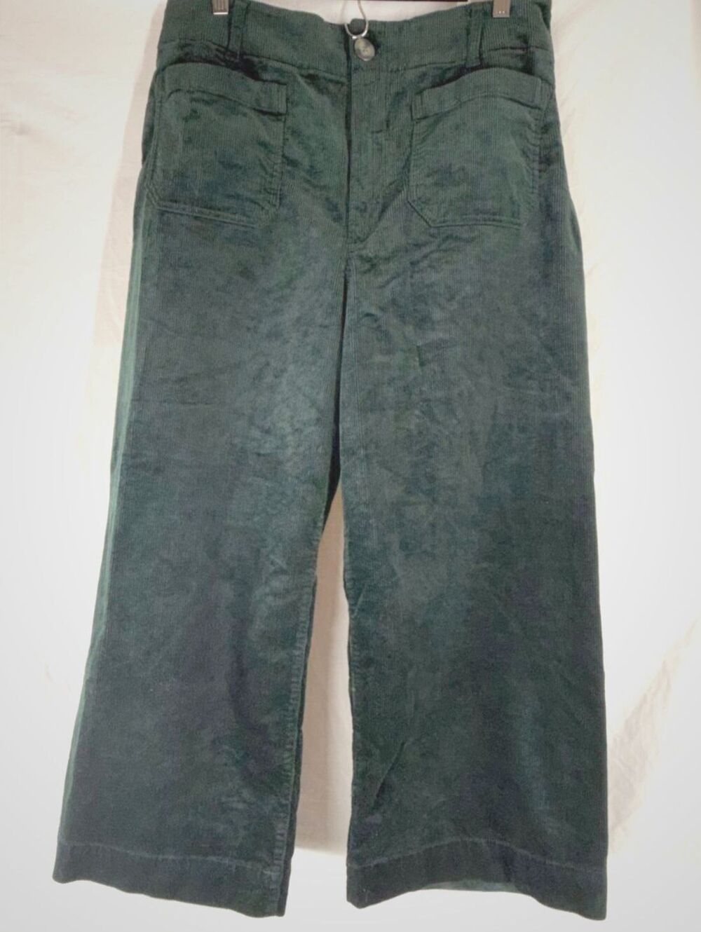 NWT Maeve The Colette Dark Green Corduroy Wide Leg Pants Size 32 Bow Embroidery